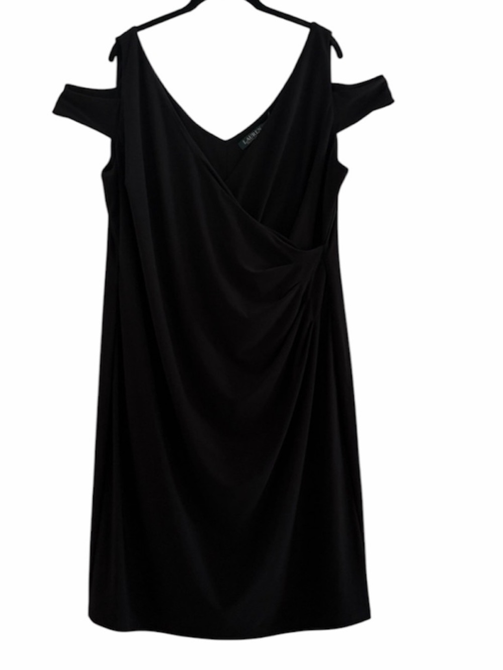Lauren Ralph Lauren Black Cold Shoulder Draped Midi Dress Size 16W